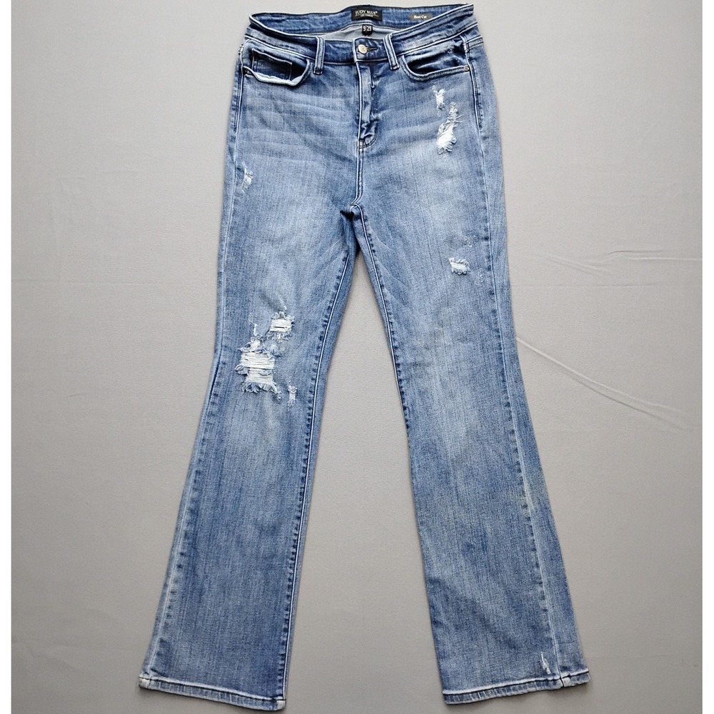 Judy Blue Los Angeles Boot Cut Distressed Jeans Size 9/29 JB82405MD Blue